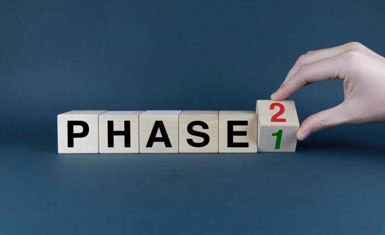 Phase 1 and 2. cubes form the words phase 1 and phase 2.